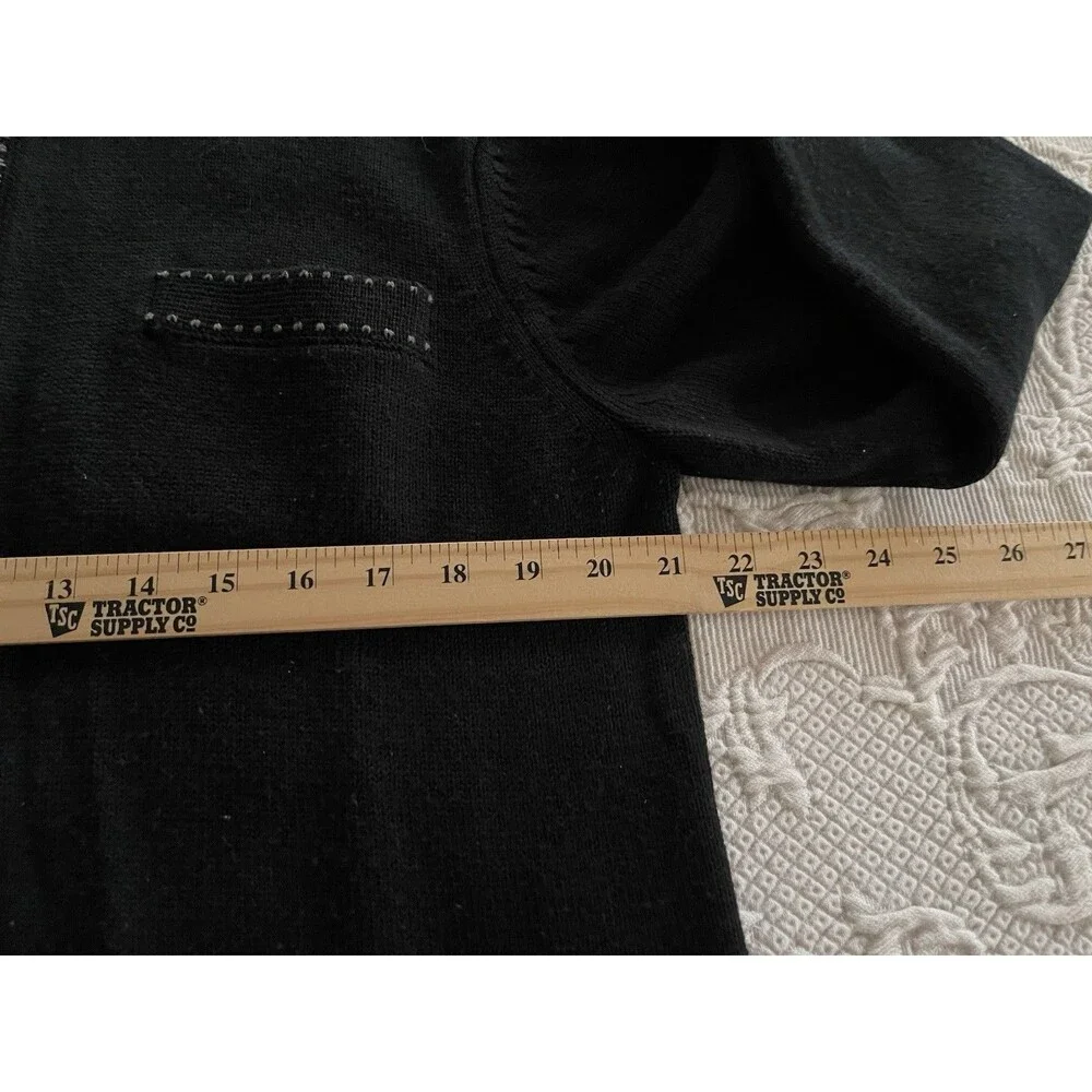 Tulliano Qtr Button Pullover Black Sweater Decorative Stitch Large 42